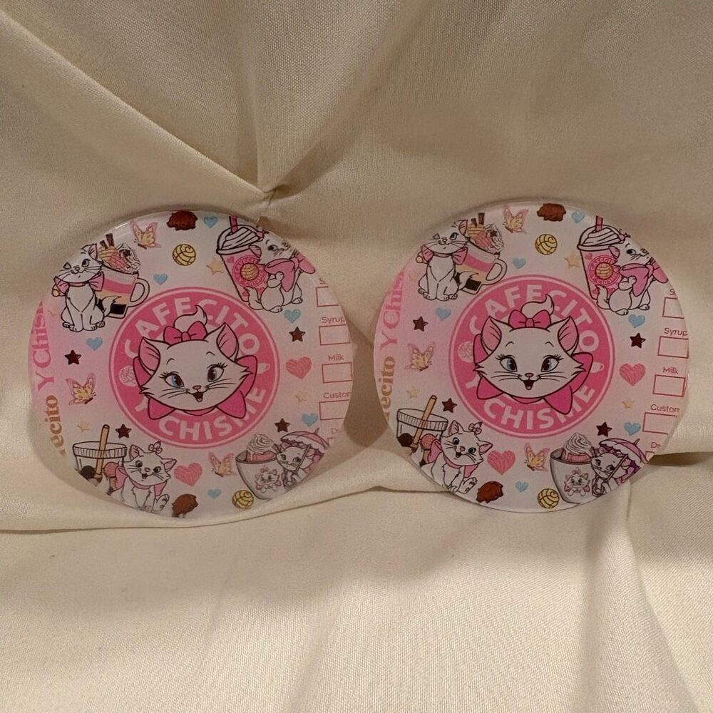 Aristocats Marie Cat Car Coasters Acrylic Pads for Non-Slip Cup Holder NWT